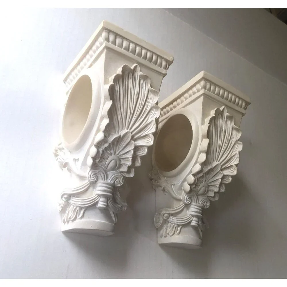 Pair Corbels for Curtain Rods or Scarf Ivory Resin Drapery Wall Sconce 7